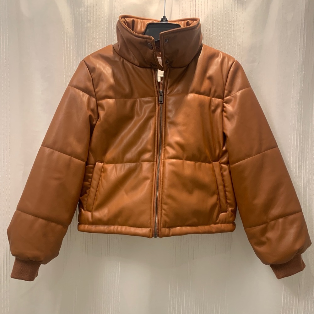 Anthropologie Faux Leather Puffer Jacket